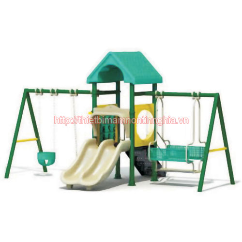 Bộ cầu trượt xích đu đa năng mái chóp