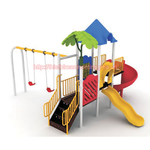 Cầu trượt xích đu mái chóp cây xanh