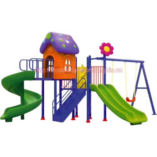 Cầu trượt xích đu mái nấm hình hoa