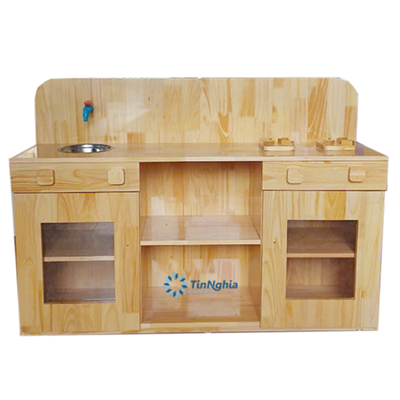 Giá đồ chơi góc bếp gỗ thông