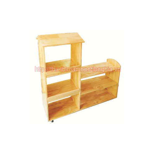 Giá sách 5 ô hình mái nhà gỗ thông