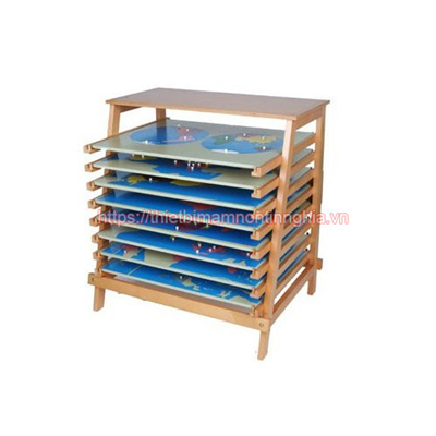 Giáo cụ Montessori kệ đựng miếng ghép hình bản đồ
