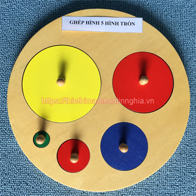 Giáo cụ Montessori ghép 5 hình tròn có núm