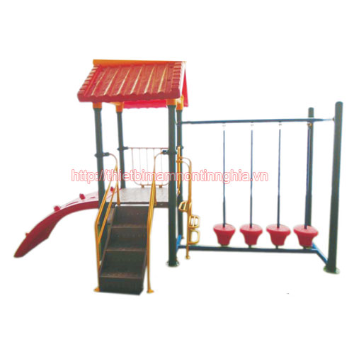 Nhà chơi cầu thăng bằng dao động mái chóp mẫu 1