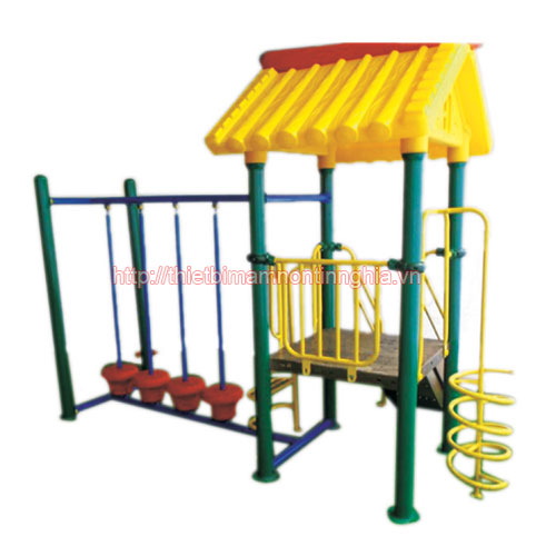 Nhà chơi cầu thăng bằng dao động thang leo xoắn mái chóp