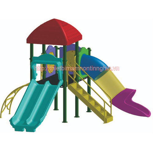 Nhà chơi cầu trượt kép ống mái vuông 2