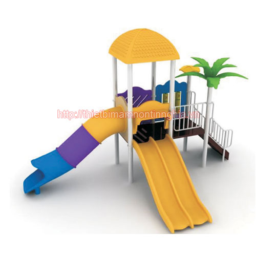 Nhà chơi cầu trượt kép ống mái vuông