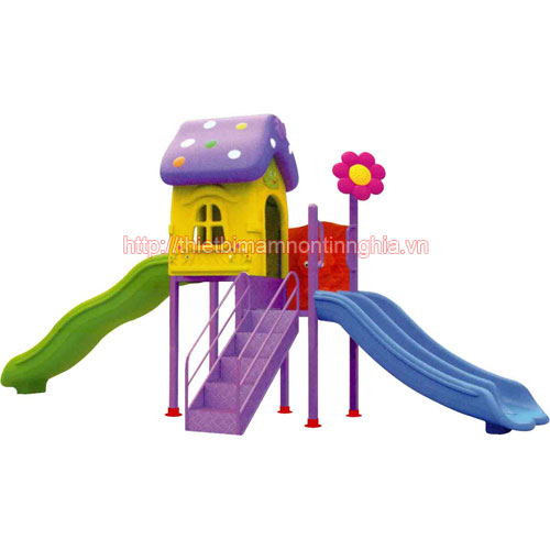 Nhà chơi cầu trượt sóng kép mái nấm