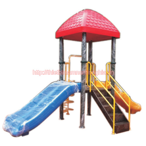 Nhà chơi cầu trượt sóng kép mái vuông