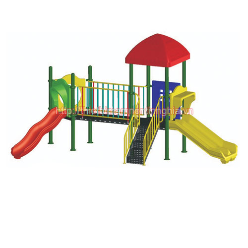 Nhà chơi cầu trượt sóng kép mái vuông 2