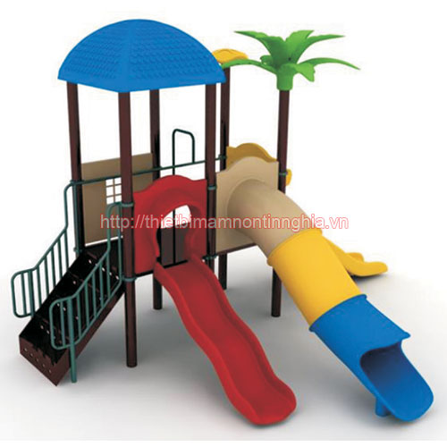 Nhà chơi cầu trượt sóng ống mái vuông