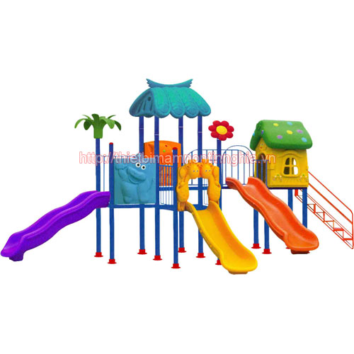 Nhà chơi cầu trượt sóng thẳng 2 mái nấm