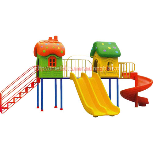 Nhà chơi cầu trượt xoắn kép 2 mái nấm