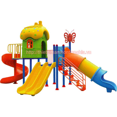 Nhà chơi cầu trượt xoắn kép ống mái nấm