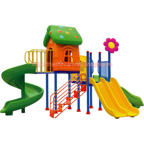 Nhà chơi cầu trượt xoắn kép sóng mái nấm