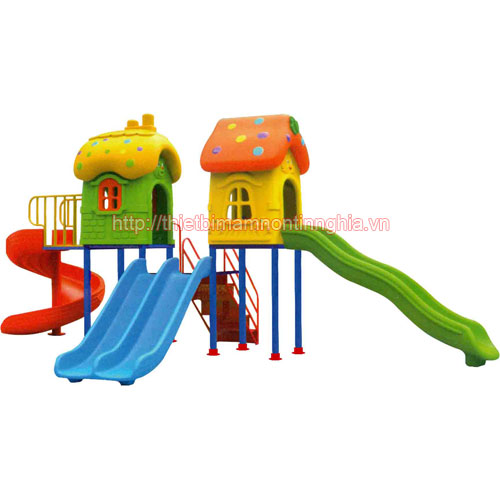 Nhà chơi cầu trượt xoắn kép sóng 2 mái nấm 2