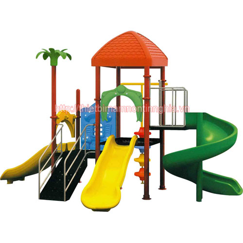 Nhà chơi cầu trượt xoắn sóng mái vuông
