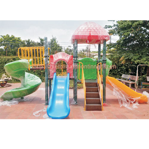 Nhà chơi cầu trượt xoắn sóng thẳng mái vuông