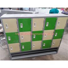 Tủ để đồ cá nhân 3 hàng 15 ô bằng thép có giá dép màu trắng xanh lá