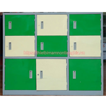 Tủ để đồ cá nhân 3 hàng 9 ô bằng thép màu trắng xanh lá