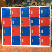 Tủ để đồ cá nhân 4 hàng 20 ô bằng thép đỏ xanh lam