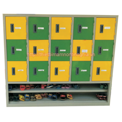 Tủ tư trang 15 ô có 2 tầng để giày dép bằng thép