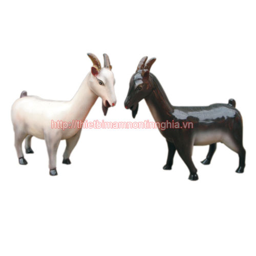 Tượng dê đen và dê trắng composite
