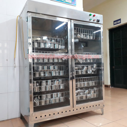 Tủ sấy bát đĩa công nghiệp 2 lớp khay rổ cánh kính(1,2 m)